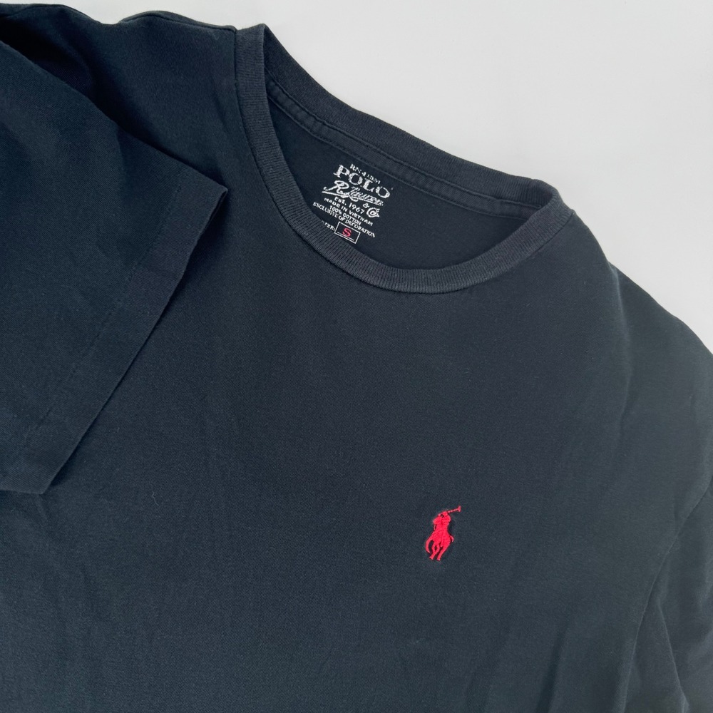 Polo Ralph‎ Lauren Womens Black Crewneck T Shirt Red Pony Logo Size S